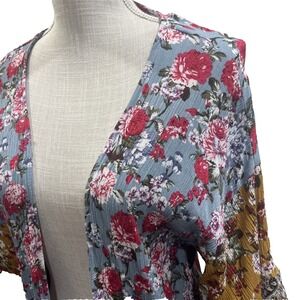 Umgee Cardigan Kimono Boho Floral Size Small Open Front Robe Coverup Cottage